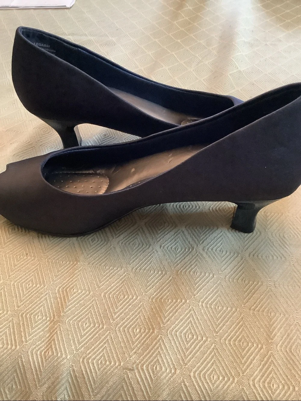 Abella Black (Navy?) Satin Peep-Toe Heels